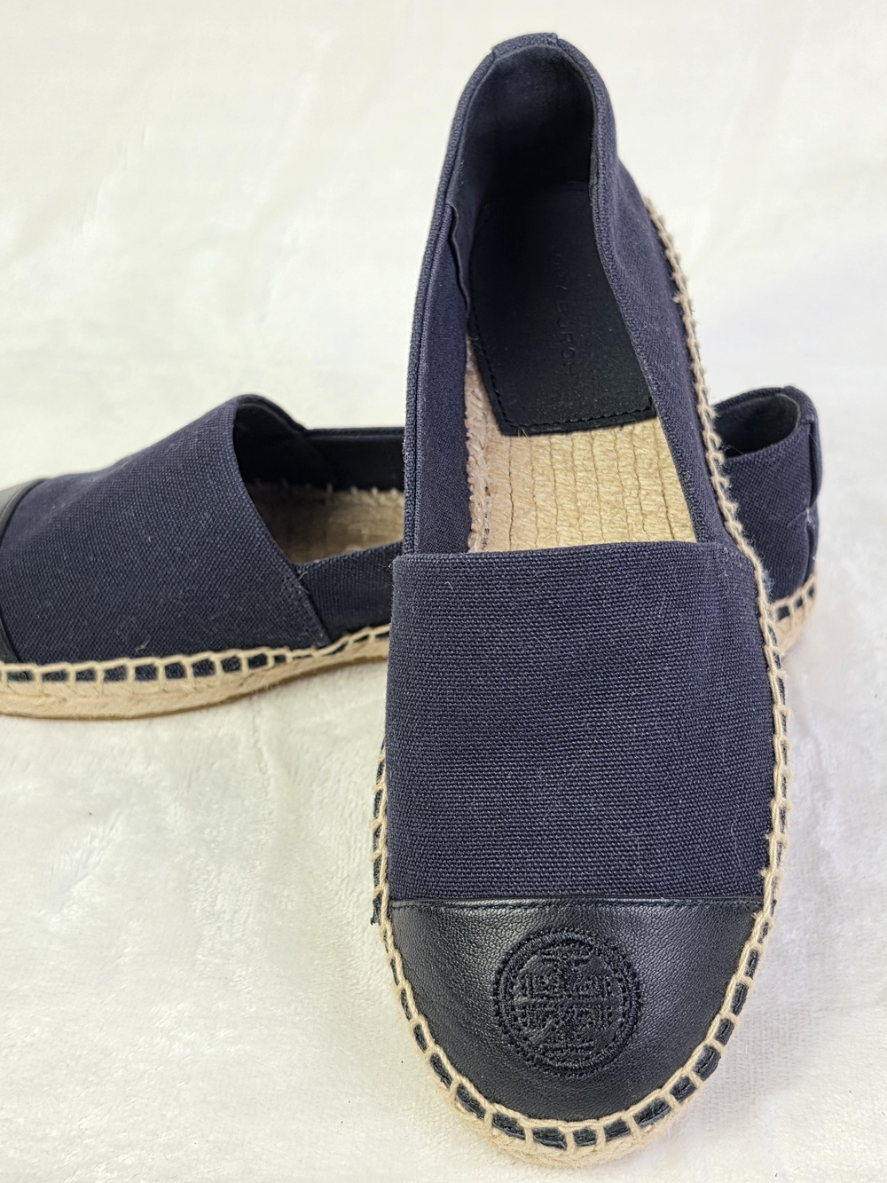 Tory Burch Espardrille Flats Womens 5 Navy Canvas Braided Jute Slip‎ On Casual